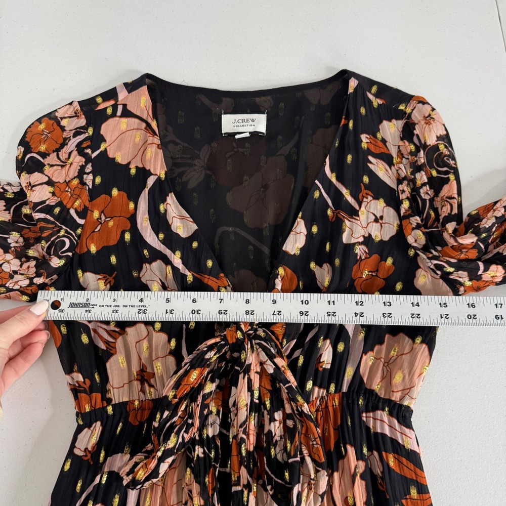 J.Crew Collection Tie-front Lurex Dress Womens XS Black Floral Metallic Sundress - Picture 10 of 16